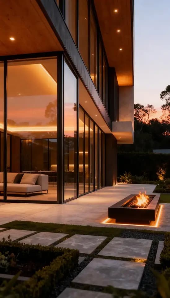 Fachada contemporánea de residencia premium, detalle